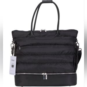 iPack Black Quilted Tote Puffy with Zip Base and Removable Strap